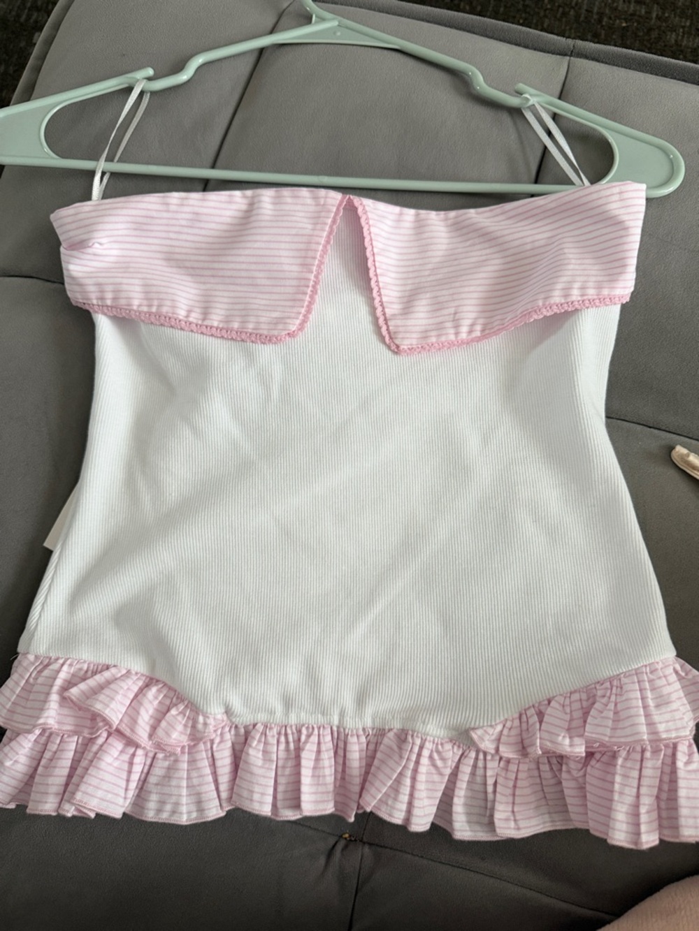 ZARA White Tank Top with Pink Striped Ruffle Trim